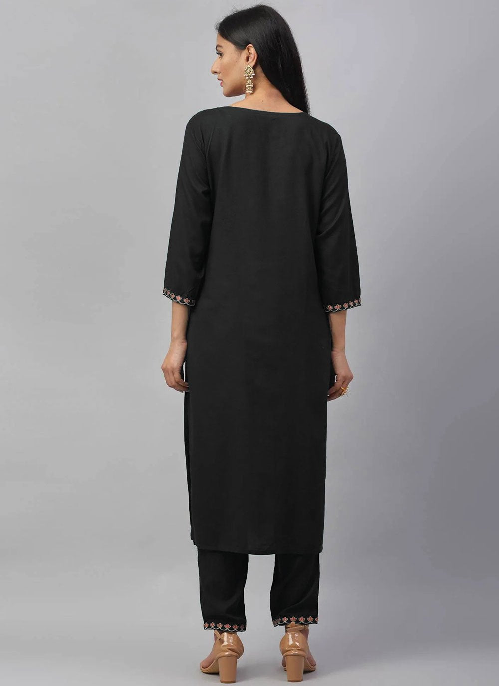 Party Wear Kurti Rayon Black Embroidered Kurtis