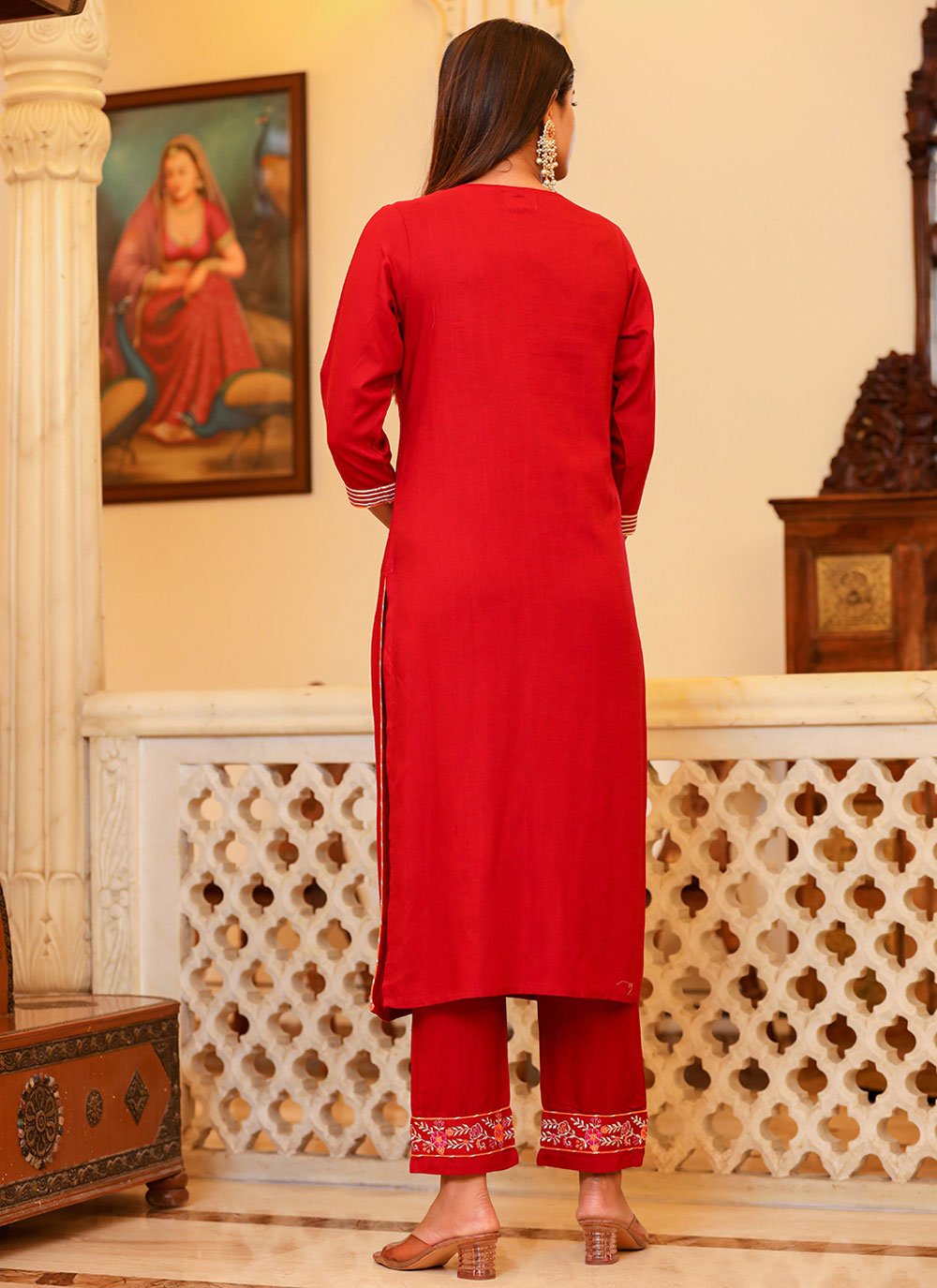 Salwar Suit Rayon Red Embroidered Salwar Kameez