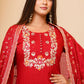 Salwar Suit Rayon Red Embroidered Salwar Kameez