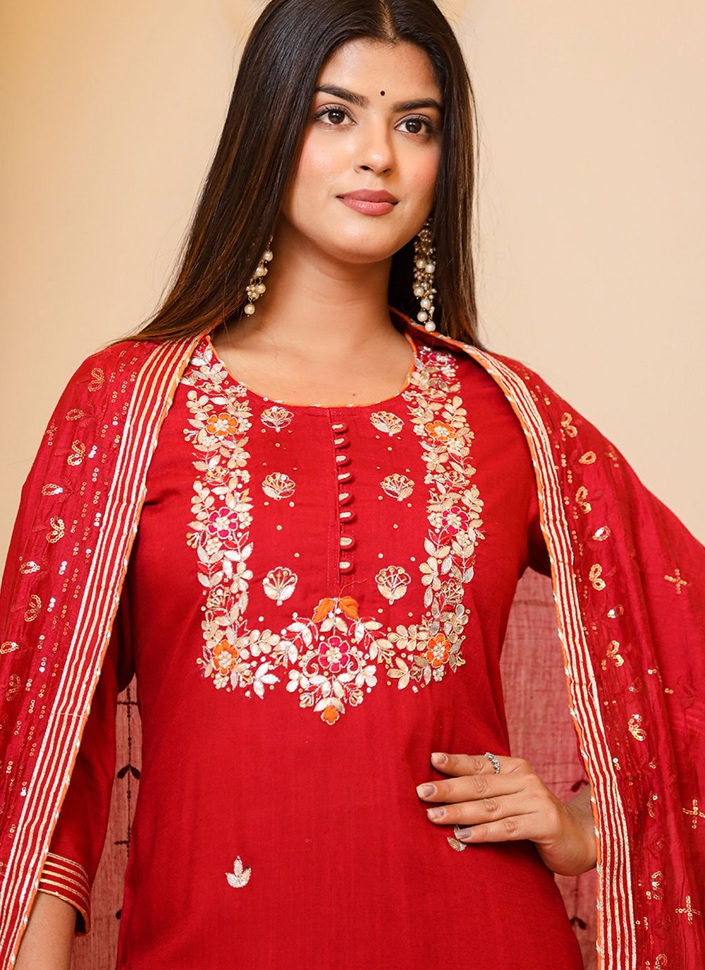 Salwar Suit Rayon Red Embroidered Salwar Kameez