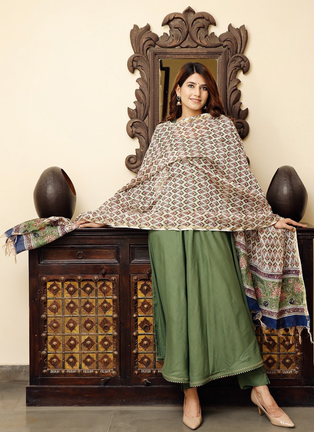 Pant Style Suit Rayon Green Fancy Work Salwar Kameez