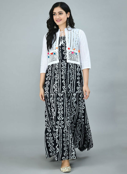 Designer Gown Rayon Black Print Gown