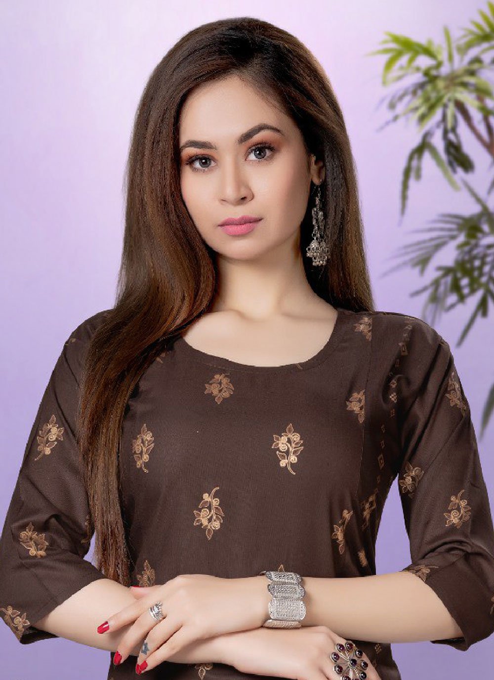 Designer Kurti Rayon Brown Fancy Work Kurtis