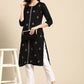 Party Wear Kurti Rayon Black Embroidered Kurtis