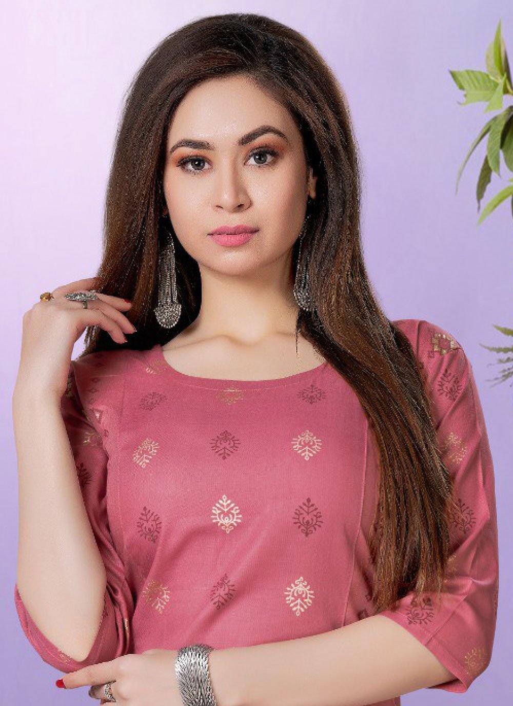 Party Wear Kurti Rayon Pink Fancy Work Kurtis