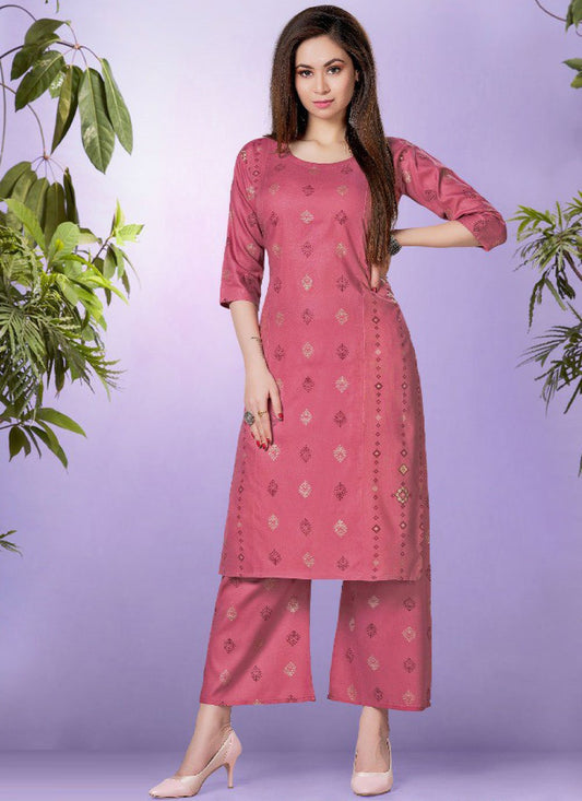 Party Wear Kurti Rayon Pink Fancy Work Kurtis