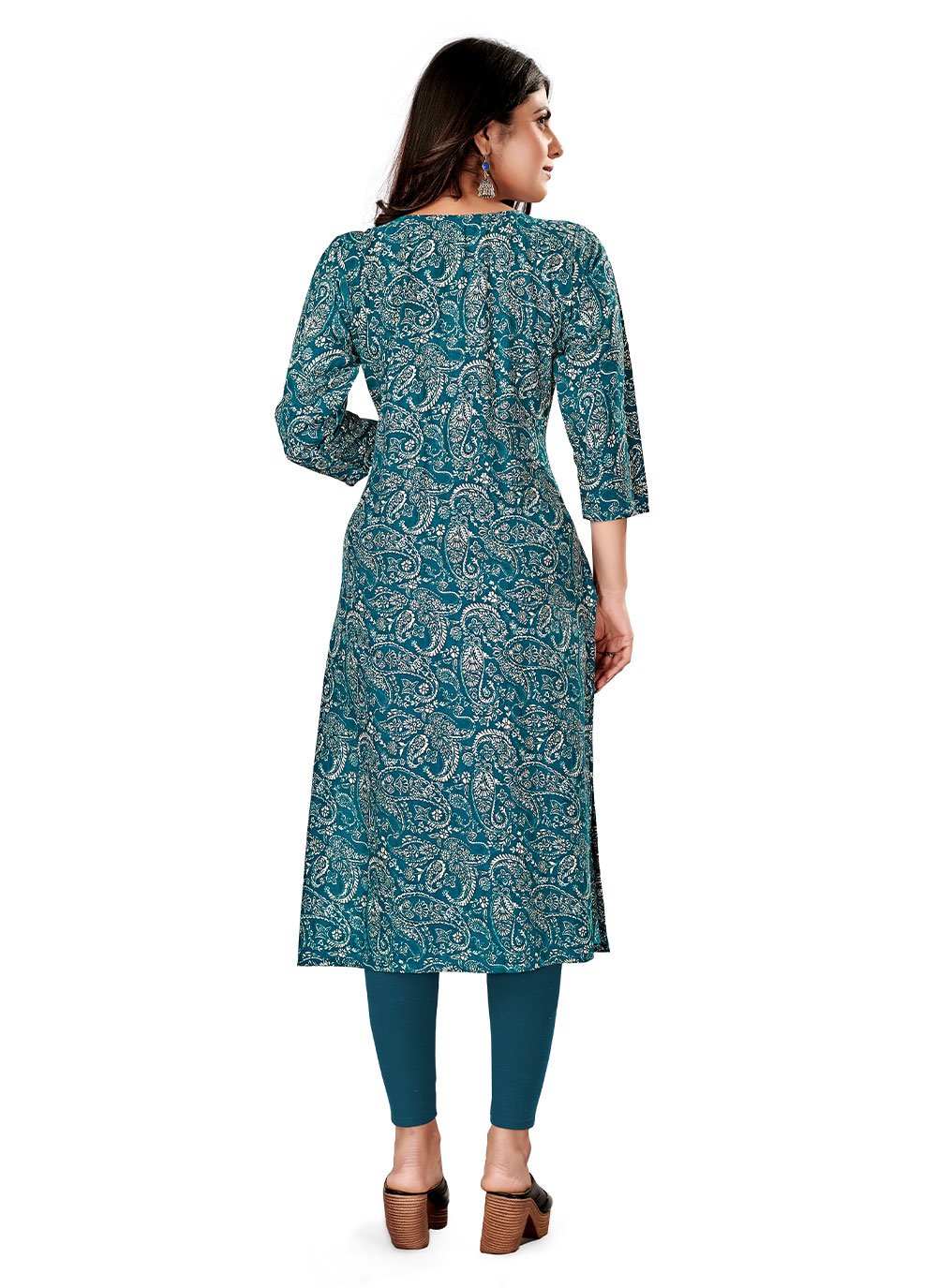 Casual Kurti Rayon Viscose Blue Foil Print Kurtis