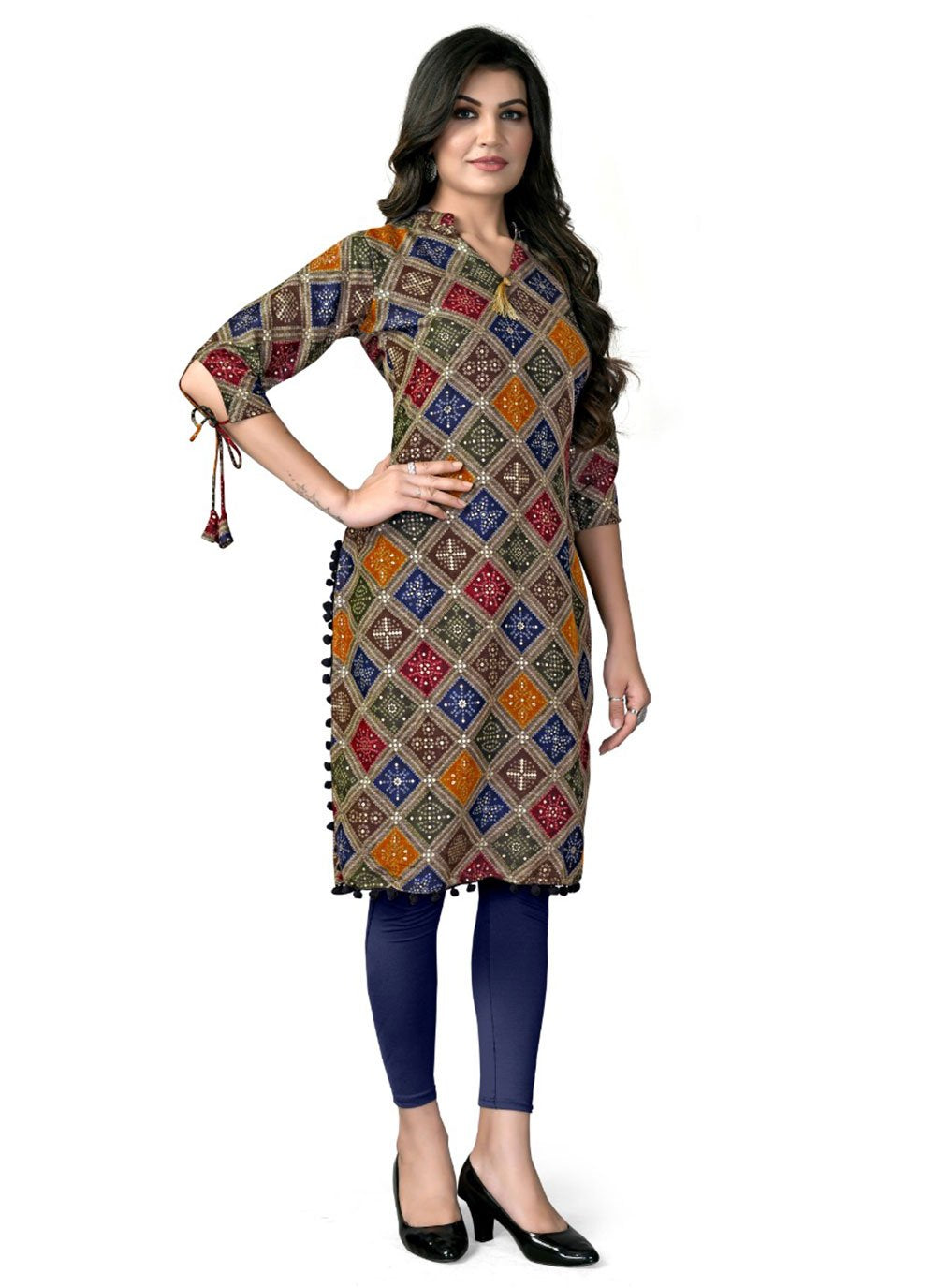 Casual Kurti Rayon Multi Colour Foil Print Kurtis