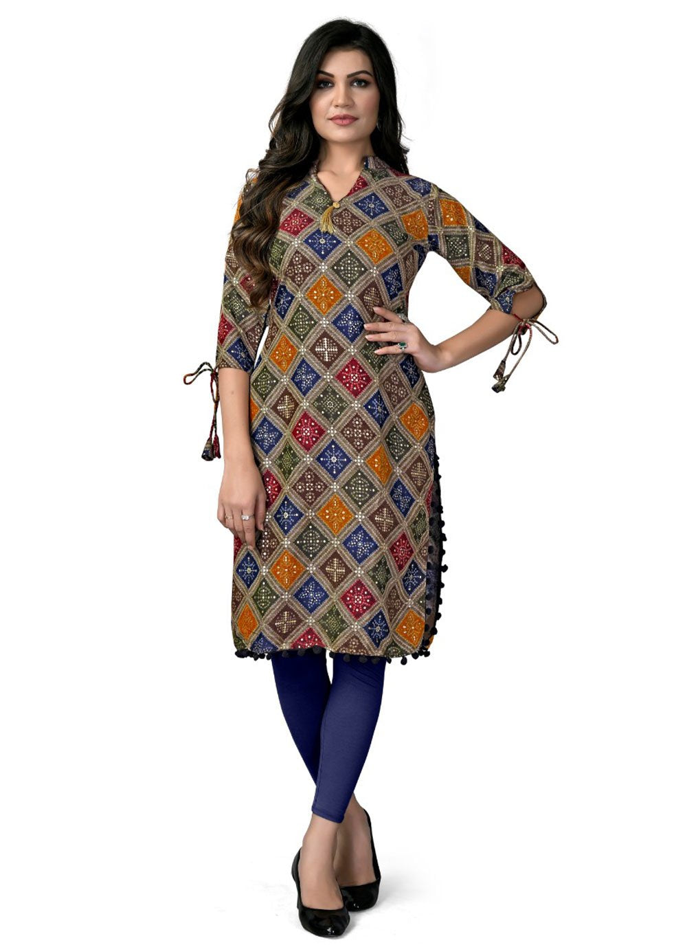 Casual Kurti Rayon Multi Colour Foil Print Kurtis