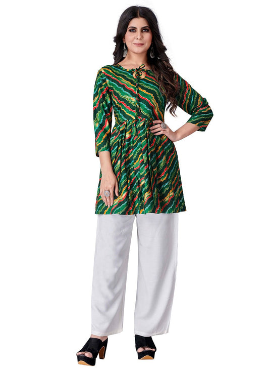 Casual Kurti Cotton Rayon Green Foil Print Kurtis