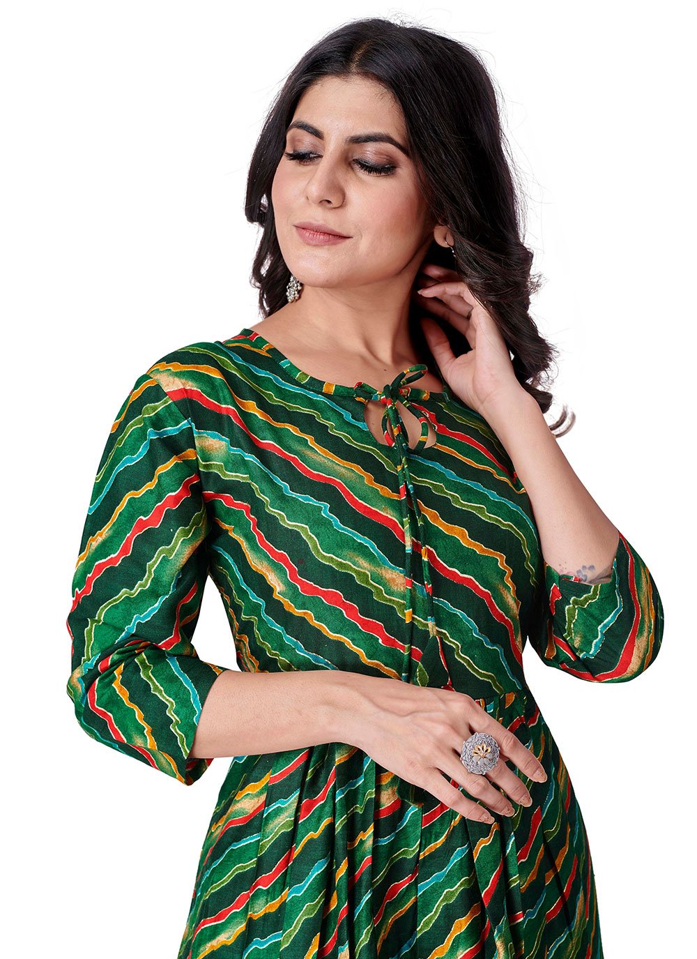 Casual Kurti Cotton Rayon Green Foil Print Kurtis