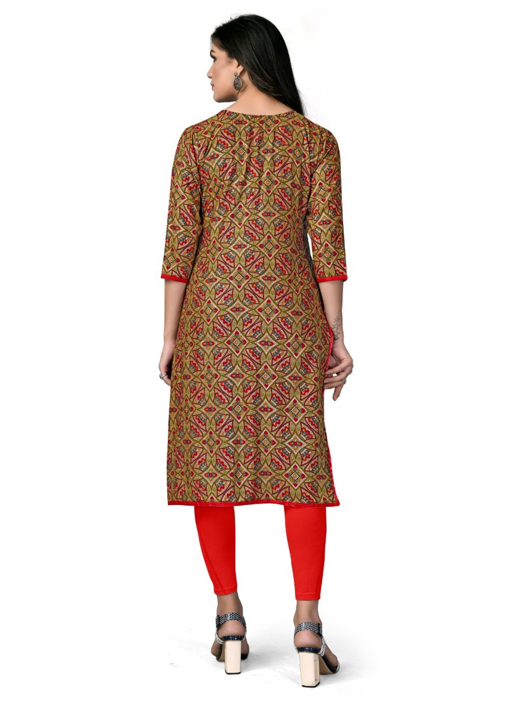 Casual Kurti Rayon Green Foil Print Kurtis