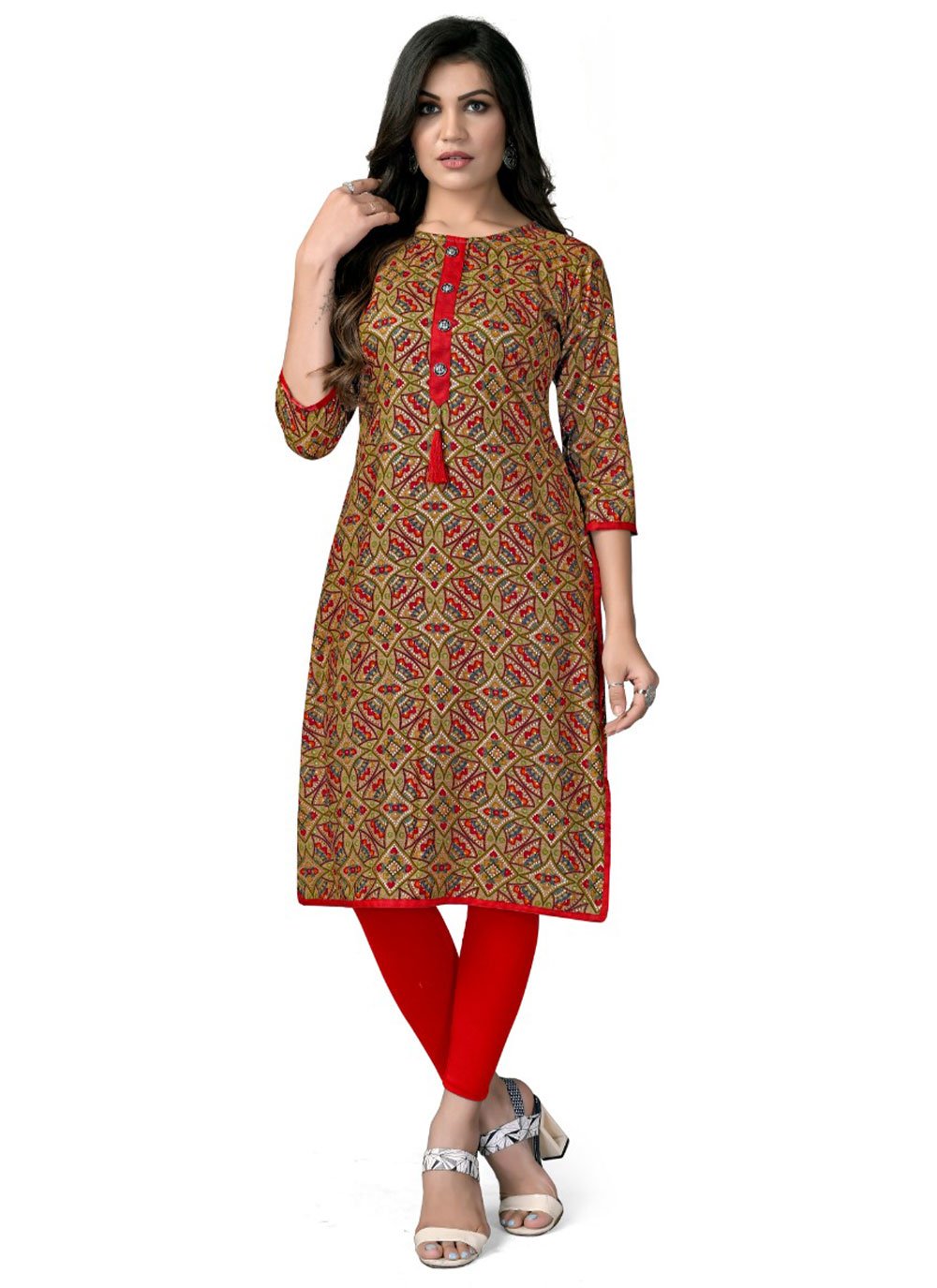 Casual Kurti Rayon Green Foil Print Kurtis