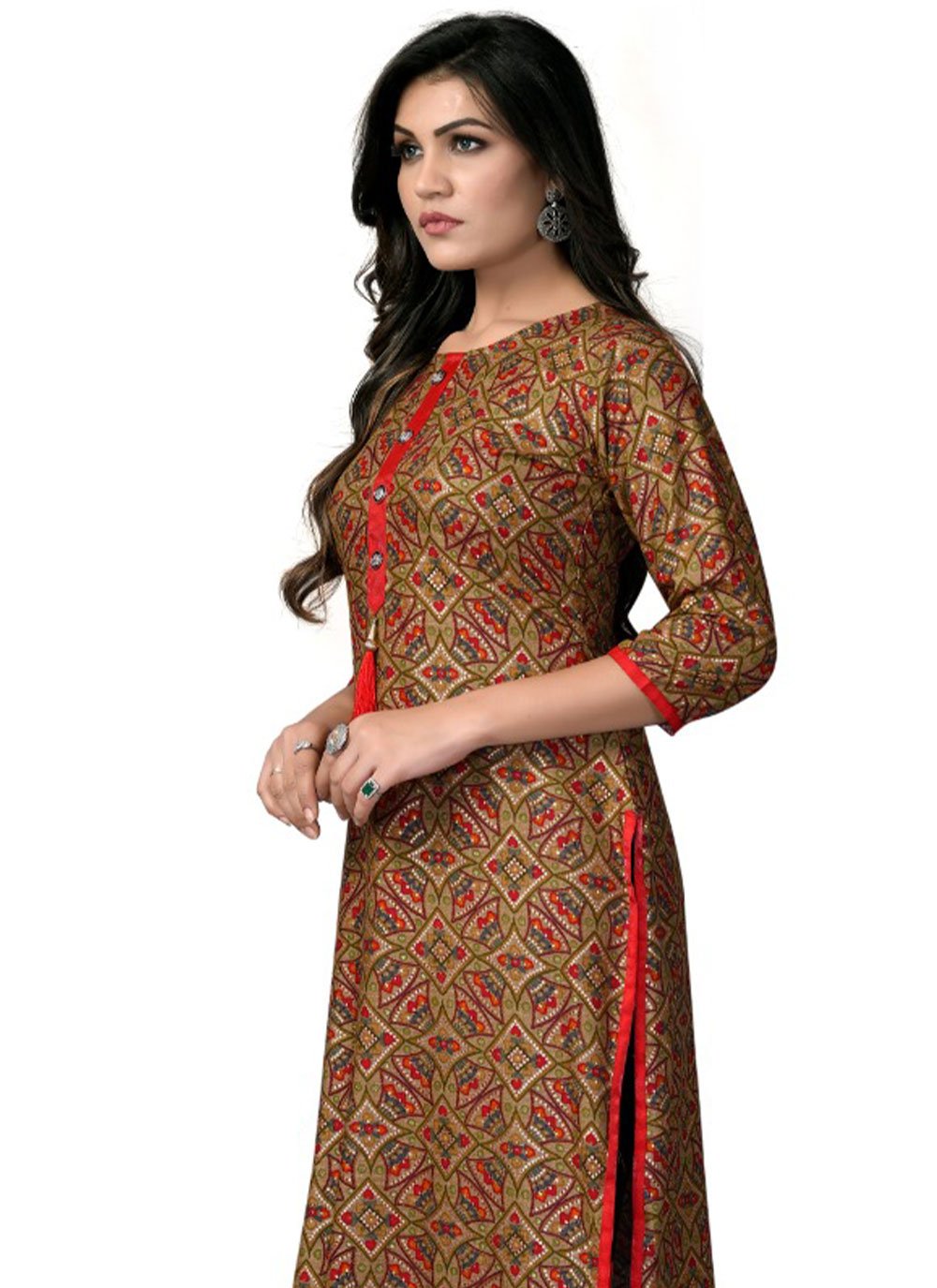 Casual Kurti Rayon Green Foil Print Kurtis