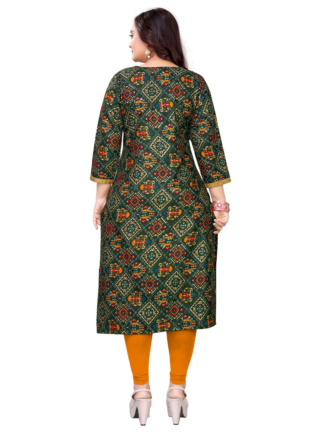 Party Wear Kurti Rayon Green Foil Print Kurtis