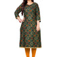 Party Wear Kurti Rayon Green Foil Print Kurtis