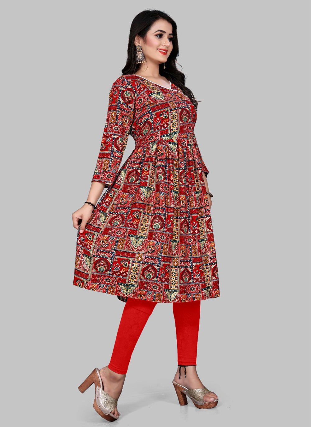 Party Wear Kurti Rayon Viscose Multi Colour Foil Print Kurtis