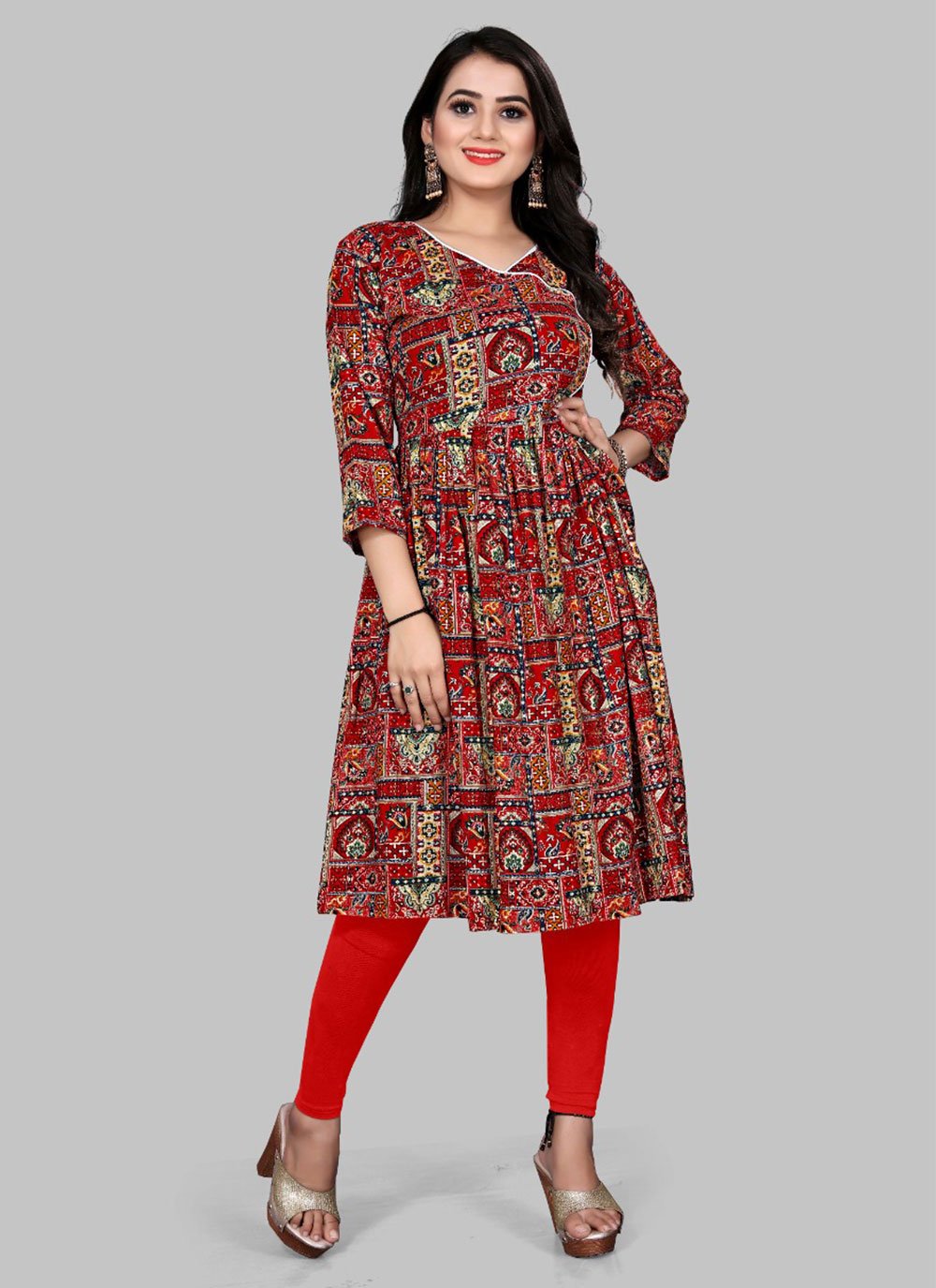 Party Wear Kurti Rayon Viscose Multi Colour Foil Print Kurtis