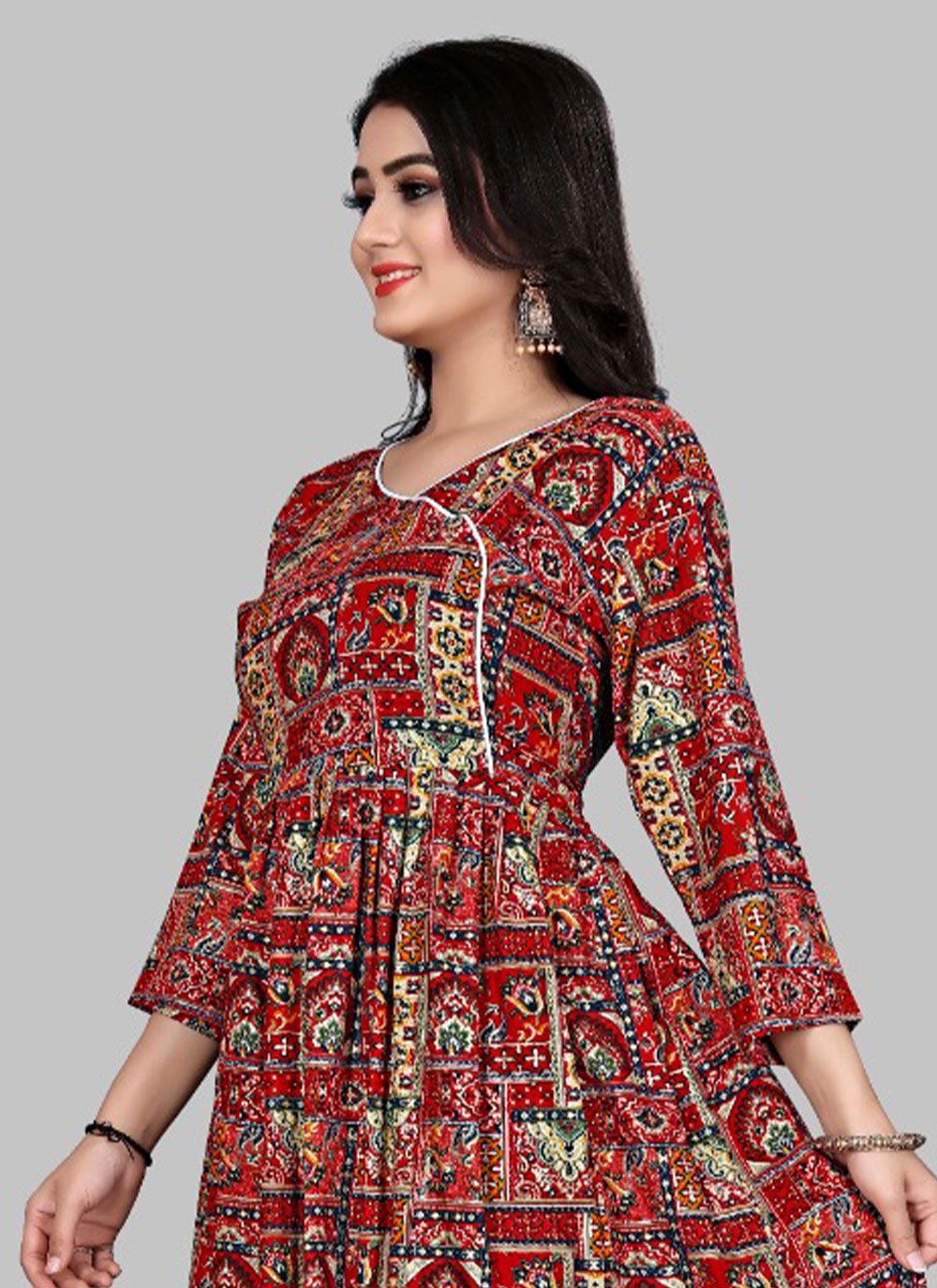 Party Wear Kurti Rayon Viscose Multi Colour Foil Print Kurtis