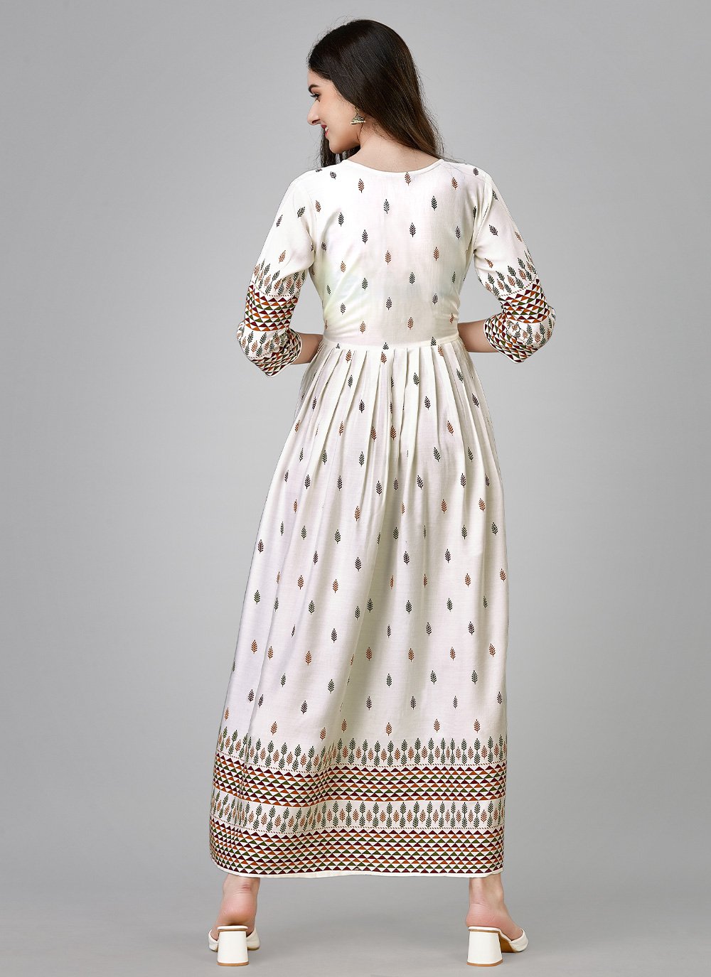 Gown Rayon Off White Print Gown
