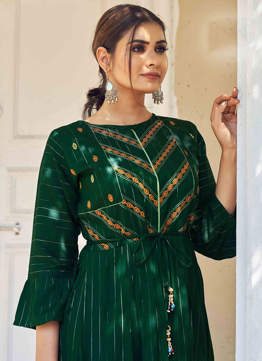 Casual Kurti Rayon Green Embroidered Kurtis