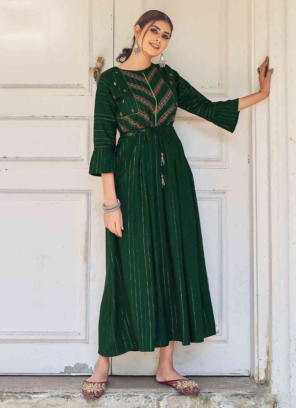 Casual Kurti Rayon Green Embroidered Kurtis