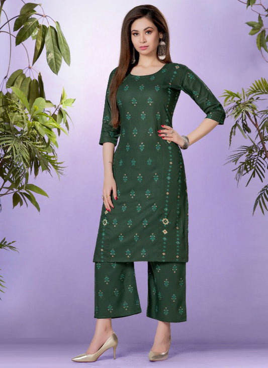 Designer Kurti Rayon Green Fancy Work Kurtis