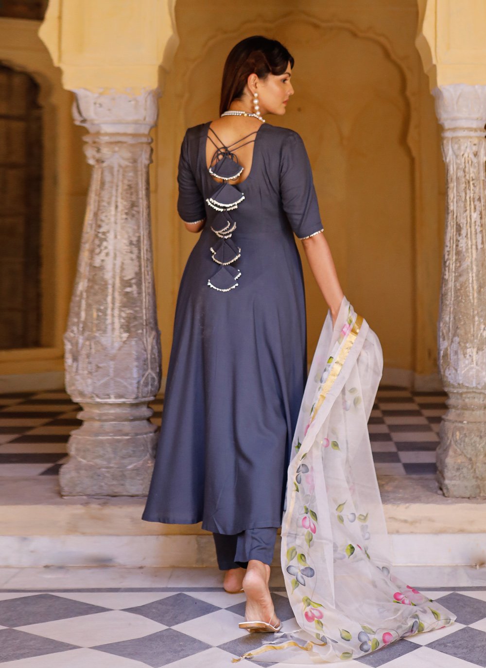 Pant Style Suit Rayon Grey Plain Salwar Kameez