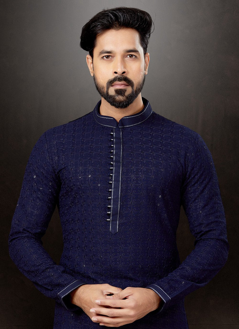 Kurta Pyjama Rayon Blue Lucknowi Work Mens