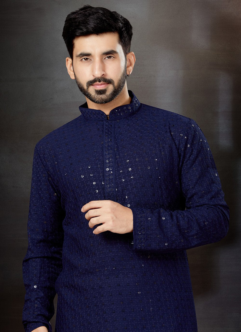 Kurta Pyjama Rayon Blue Lucknowi Work Mens