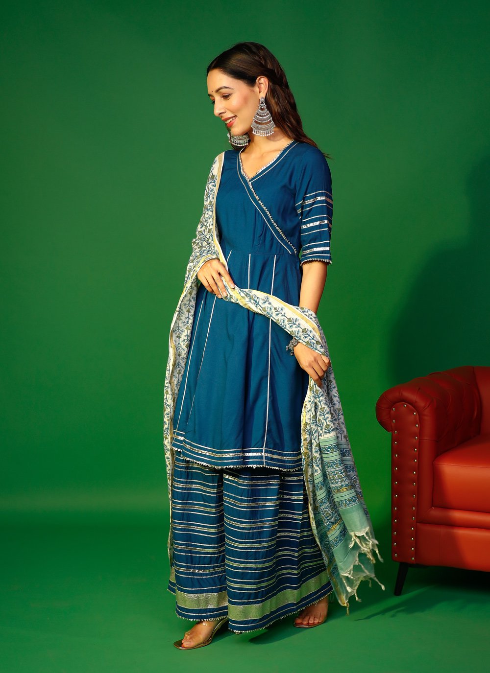 Sharara Set Rayon Blue Lace Salwar Kameez