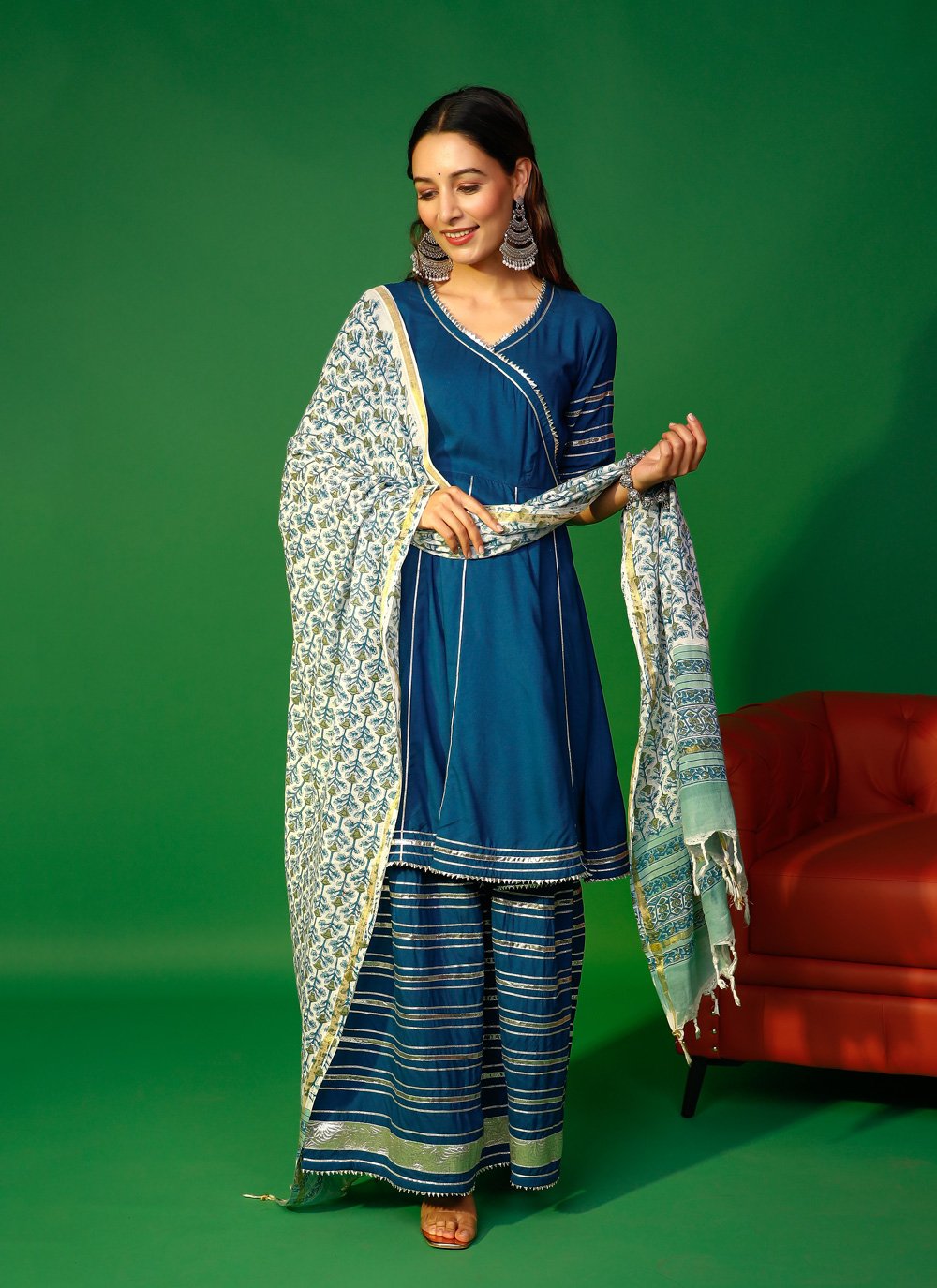 Sharara Set Rayon Blue Lace Salwar Kameez
