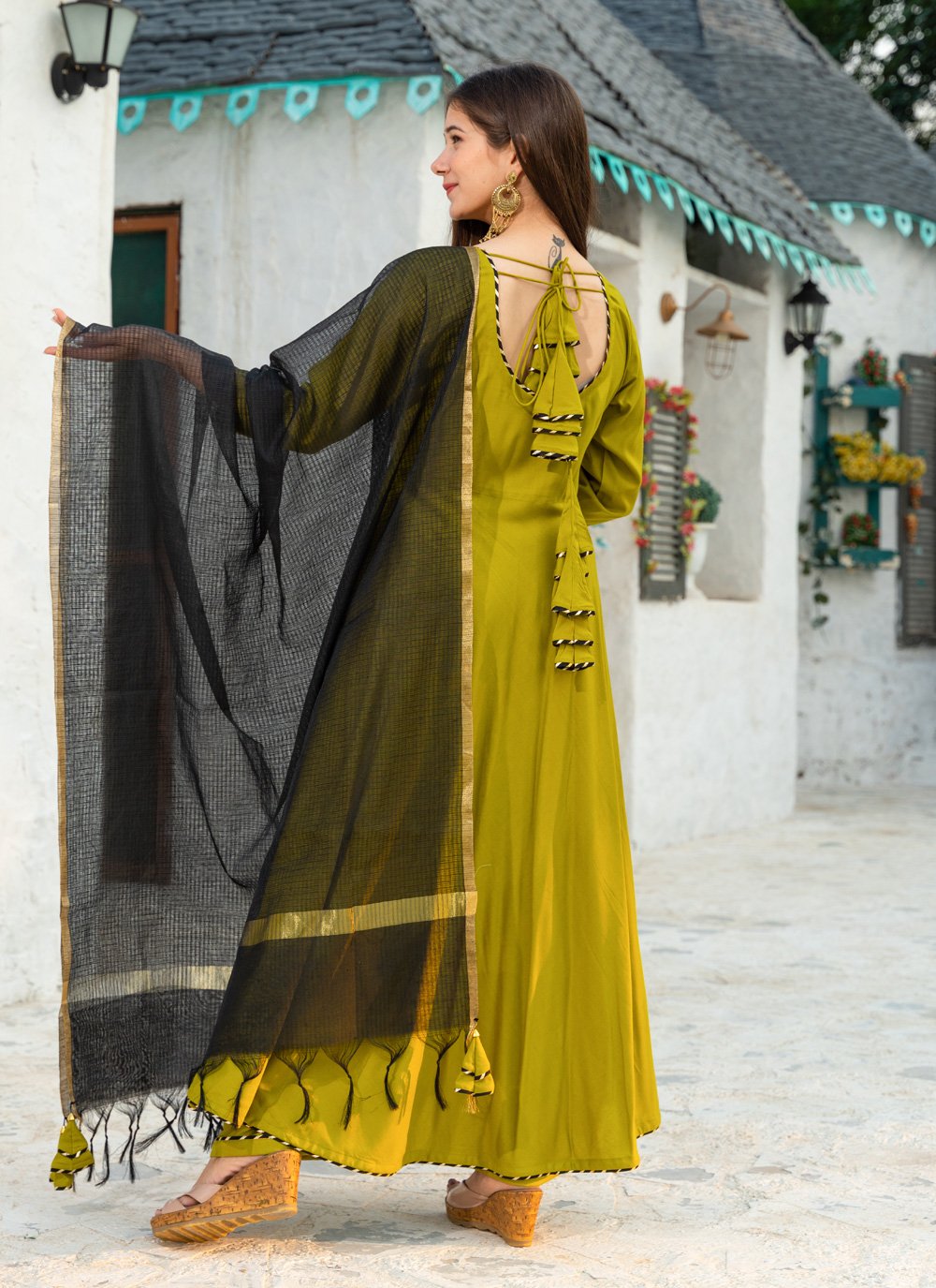 Palazzo Salwar Suit Rayon Green Lace Salwar Kameez