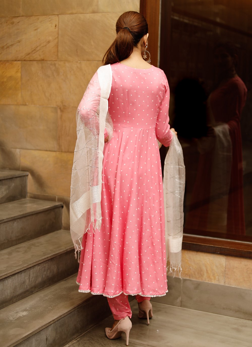 Pant Style Suit Rayon Pink Lace Salwar Kameez