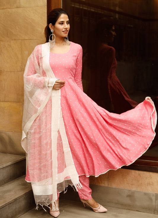 Pant Style Suit Rayon Pink Lace Salwar Kameez