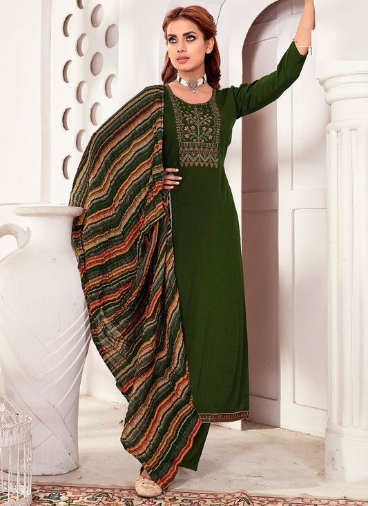 Floor Lenght Salwar Suit Rayon Green Diamond Salwar Kameez