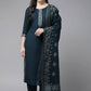 Floor Lenght Salwar Suit Rayon Viscose Teal Plain Salwar Kameez