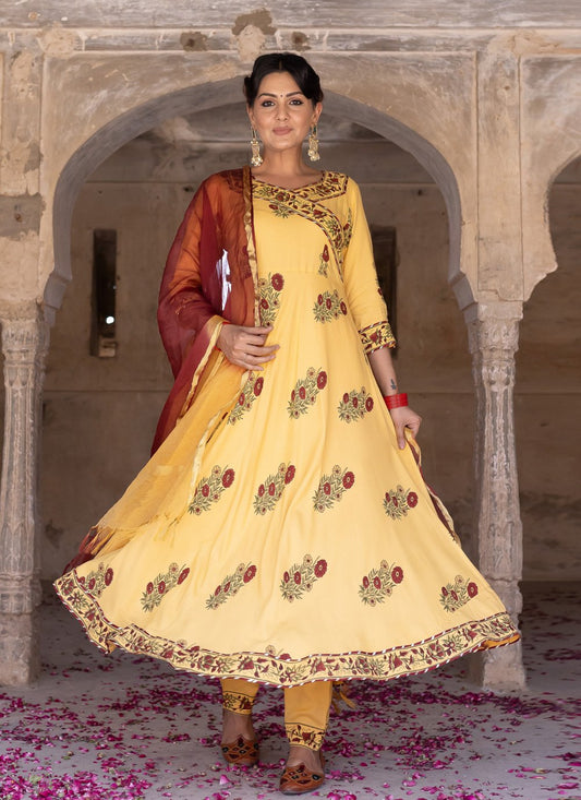 Pant Style Suit Rayon Yellow Digital Print Salwar Kameez