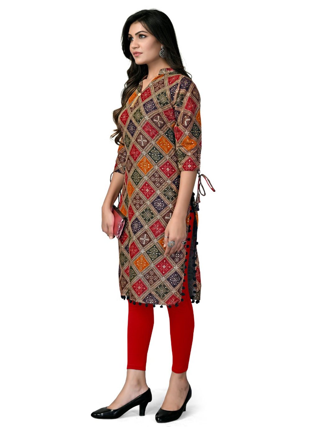 Party Wear Kurti Rayon Multi Colour Foil Print Kurtis