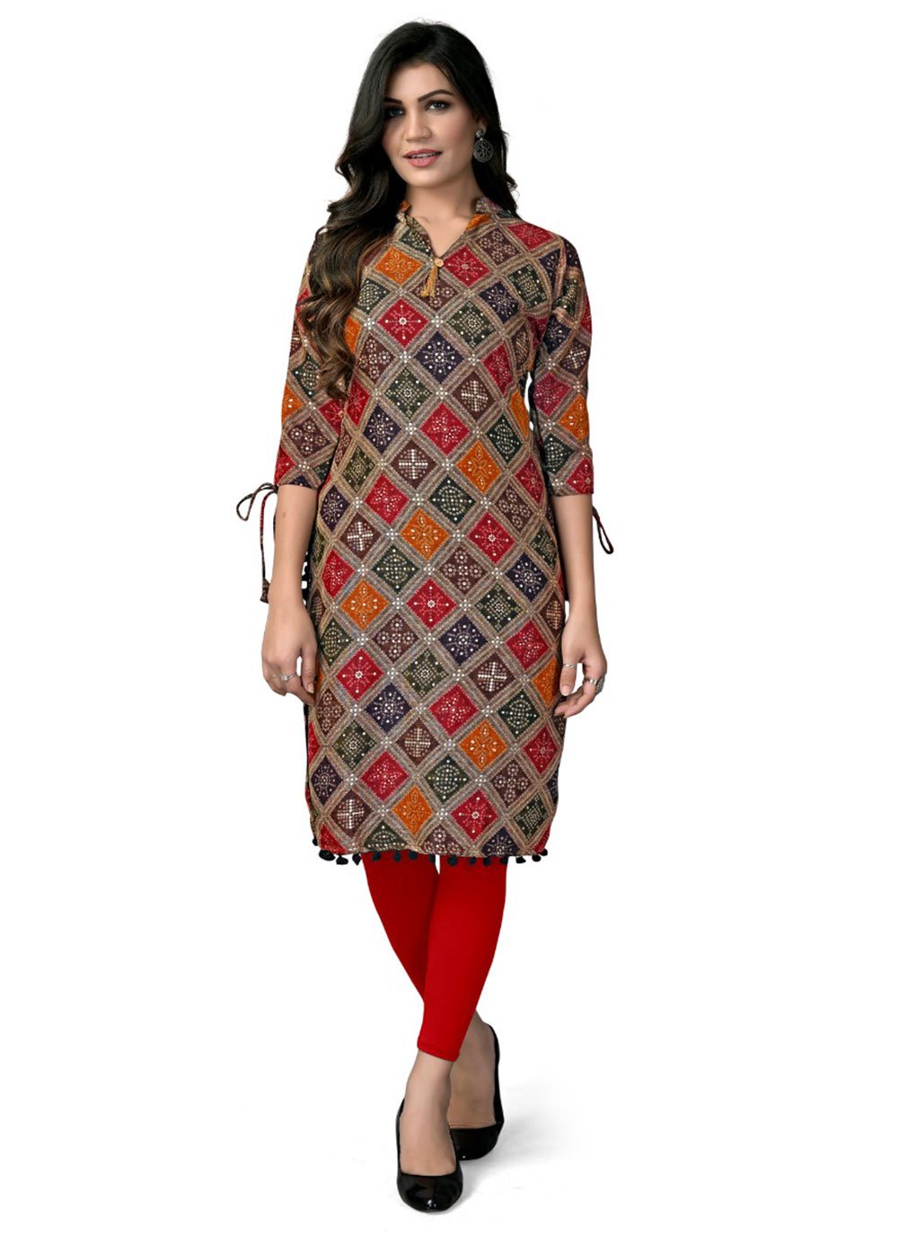 Party Wear Kurti Rayon Multi Colour Foil Print Kurtis