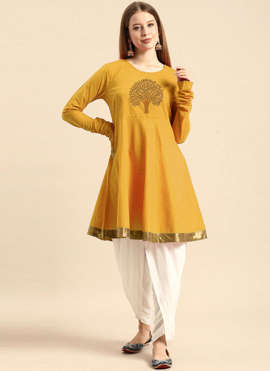 Casual Kurti Rayon Mustard Embroidered Kurtis