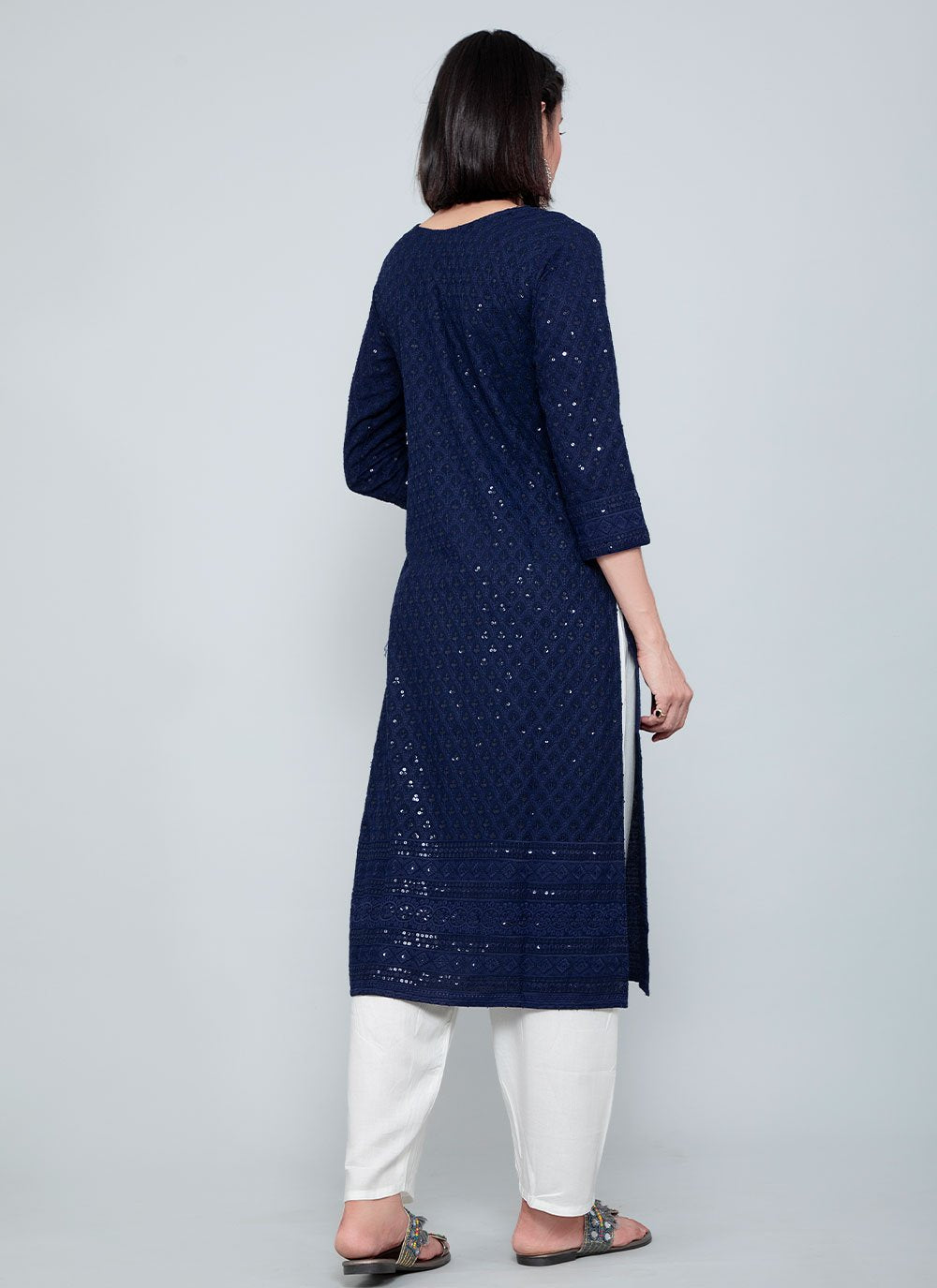 Designer Kurti Rayon Blue Chikankari Work Kurtis