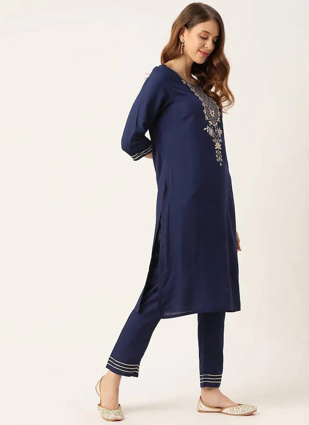 Designer Kurti Rayon Blue Embroidered Kurtis