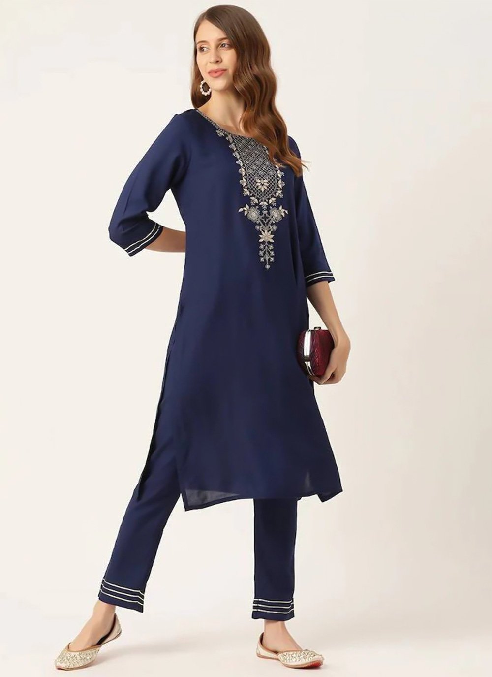 Designer Kurti Rayon Blue Embroidered Kurtis