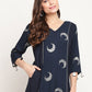 Designer Kurti Rayon Blue Foil Print Kurtis