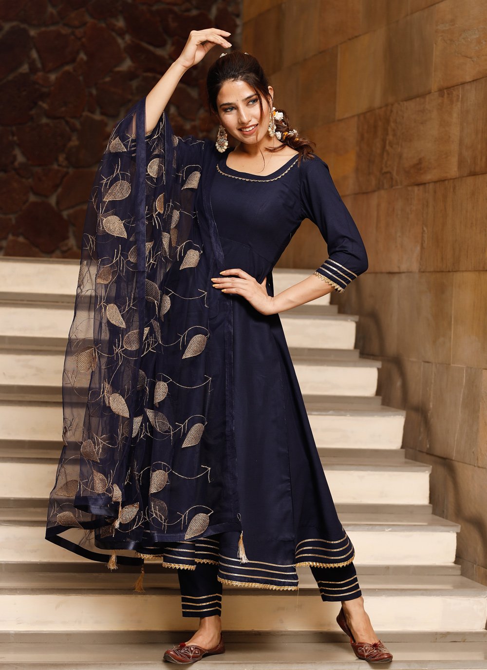 Pant Style Suit Rayon Blue Lace Salwar Kameez