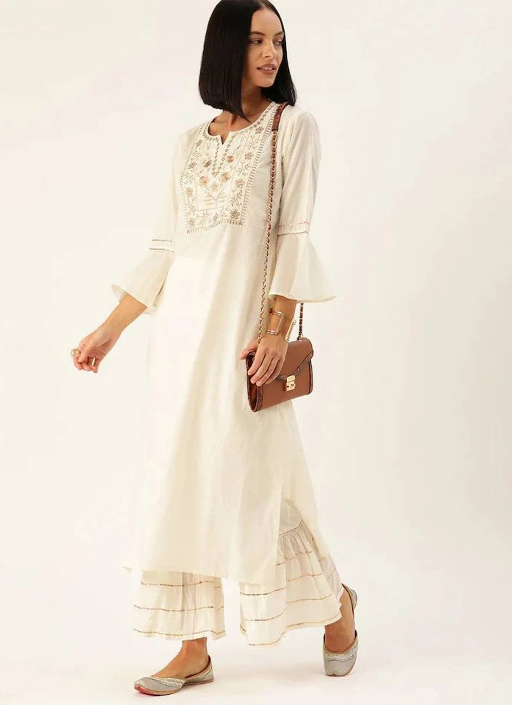 Casual Kurti Rayon Off White Embroidered Kurtis