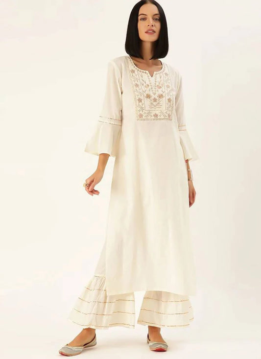 Casual Kurti Rayon Off White Embroidered Kurtis