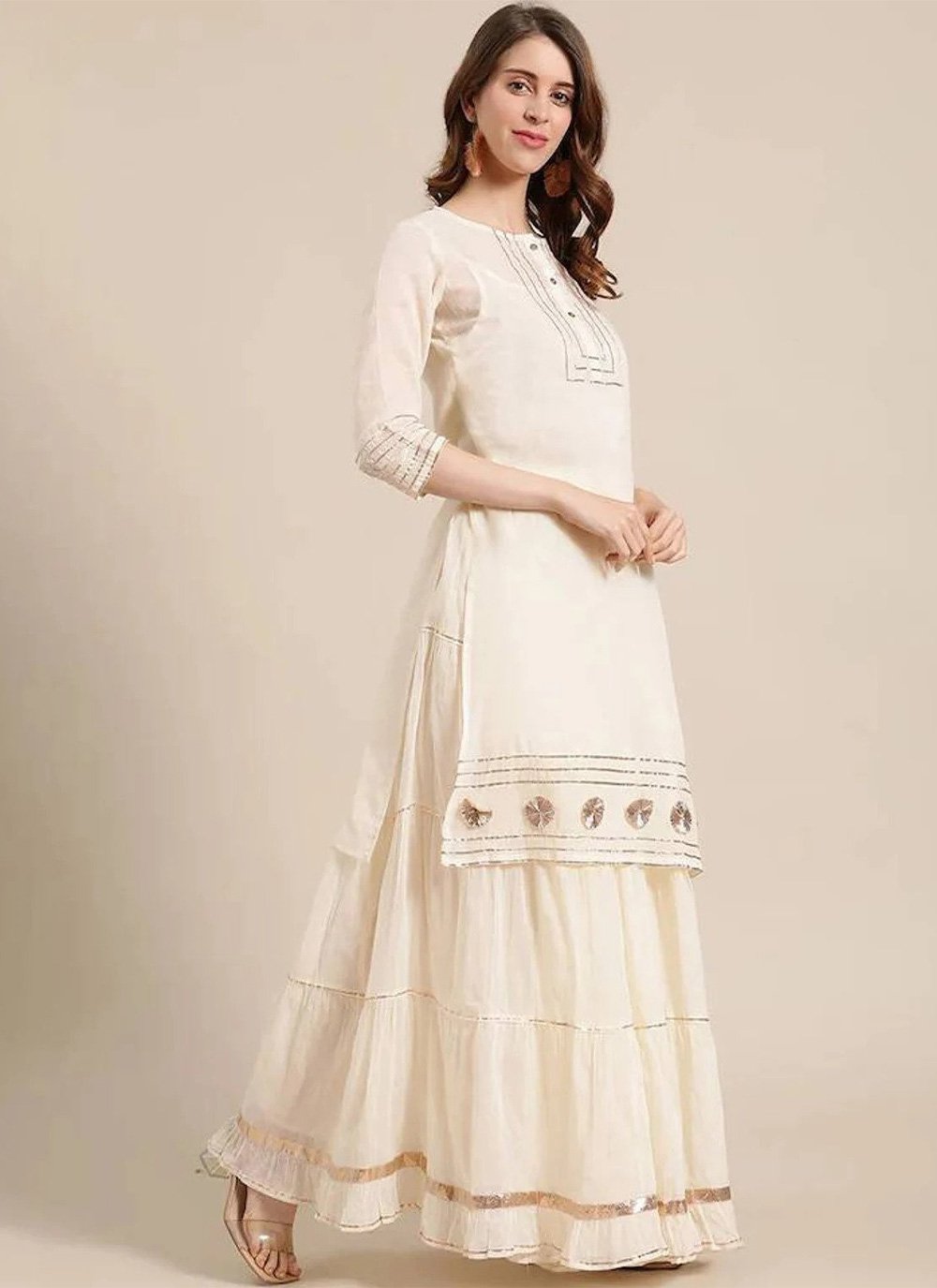 Party Wear Kurti Rayon Off White Gota Work Kurtis