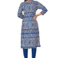 Designer Kurti Rayon Viscose Blue Foil Print Kurtis